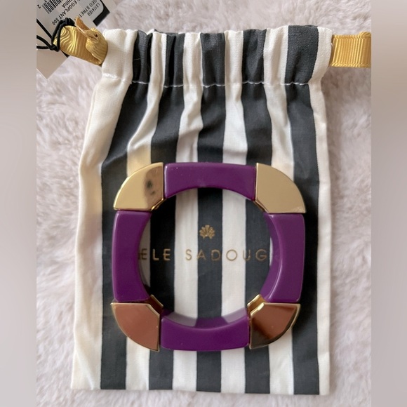 NWT Lele Sadoughi Geo Stretch Bangle Bracelet Eggplant - Picture 3 of 6